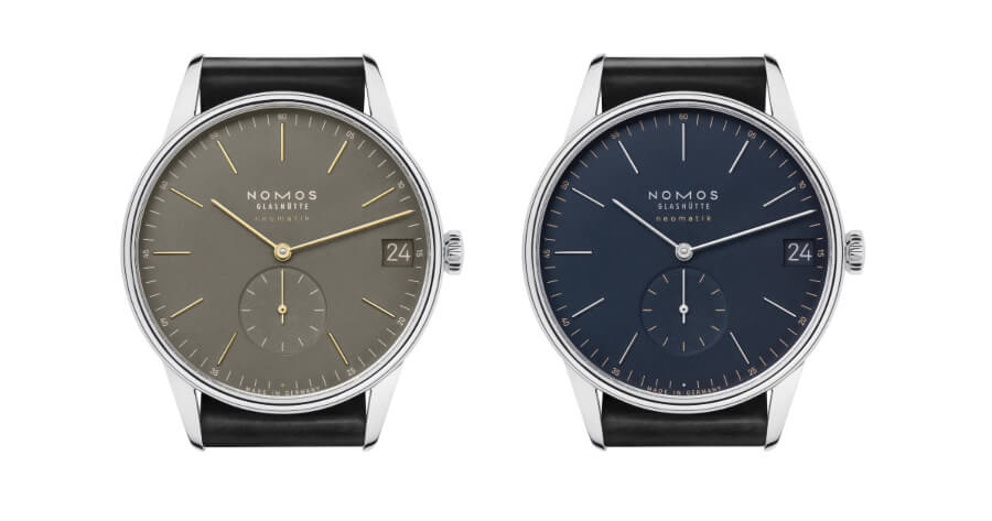 Nomos Orion Neomatik 41 Date Midnight Blue and Orion Neomatik 41 Date Olive Gold