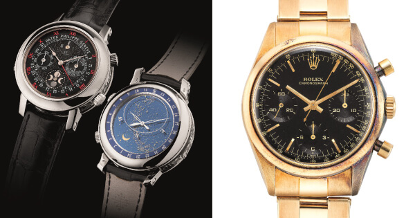 Extremely Complicated, Important and Most Probably Unique White Gold Patek Philippe Ref. 5002G and a Very Rare “Pre-Daytona” Rolex Ref. 6238 Featuring a “Glossy” Black Dial