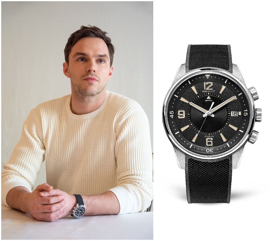 Nicholas Hoult wearing Jaeger-LeCoultre Polaris Memovox