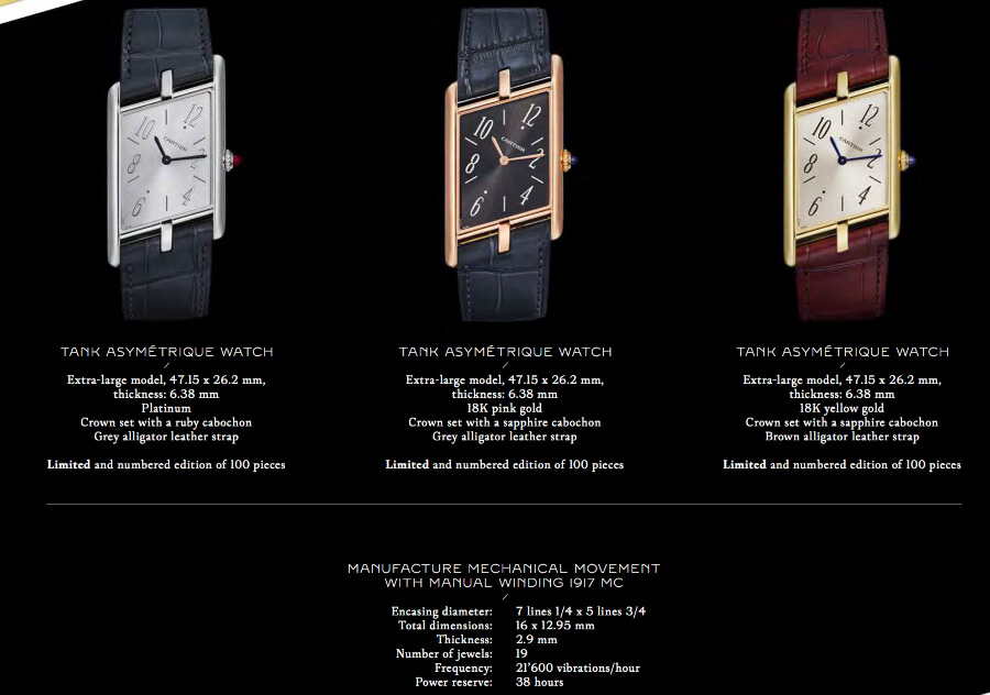 Cartier Tank Asymétrique Watch Technical specifications