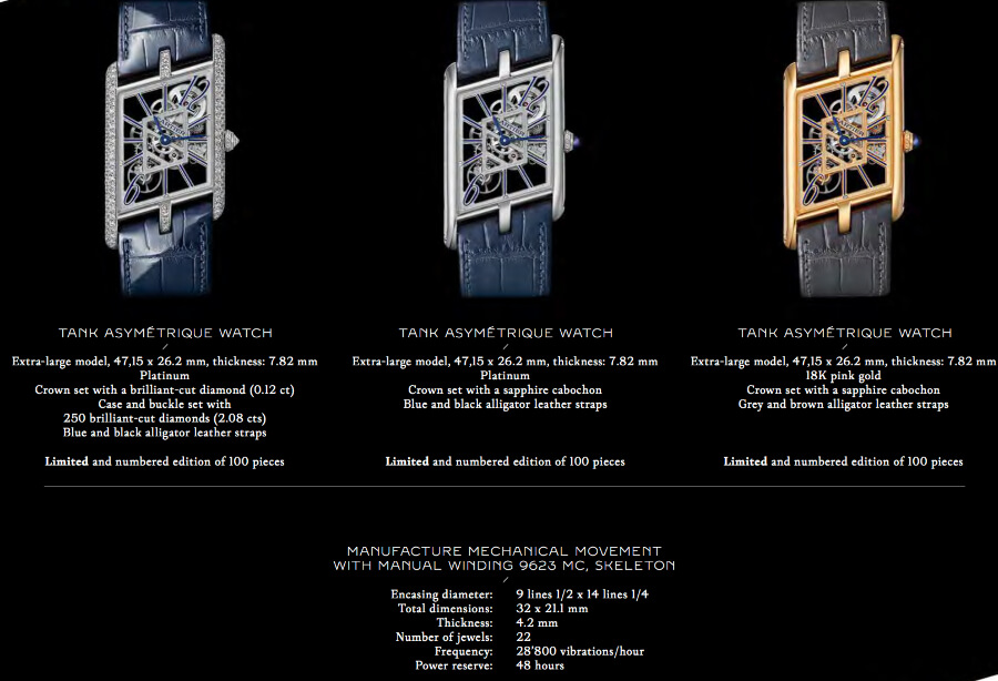 Cartier Tank Asymétrique Skeleton Watch Technical specifications