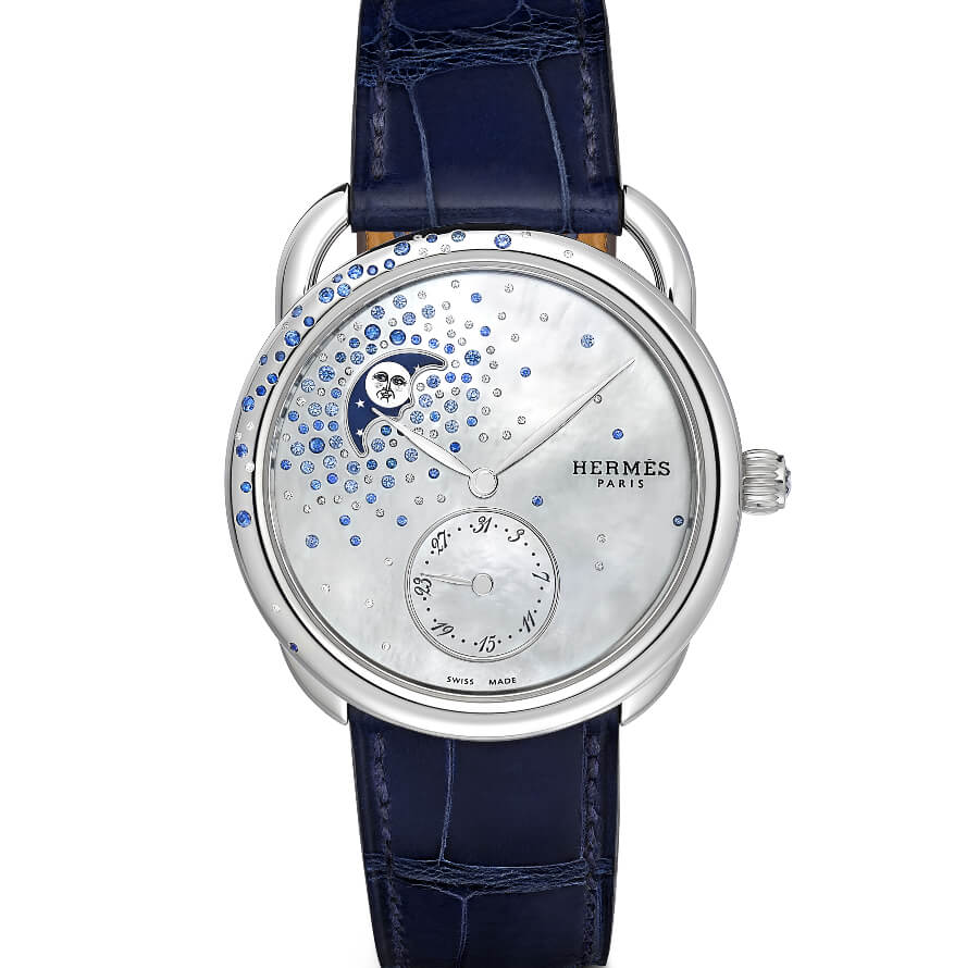 Hermes Arceau Petite Lune Jeté De Diamants Et Saphirs