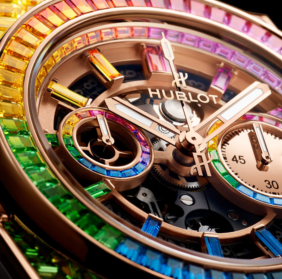 Hublot Big Bang Unico Full Baguette King Gold Rainbow Dial