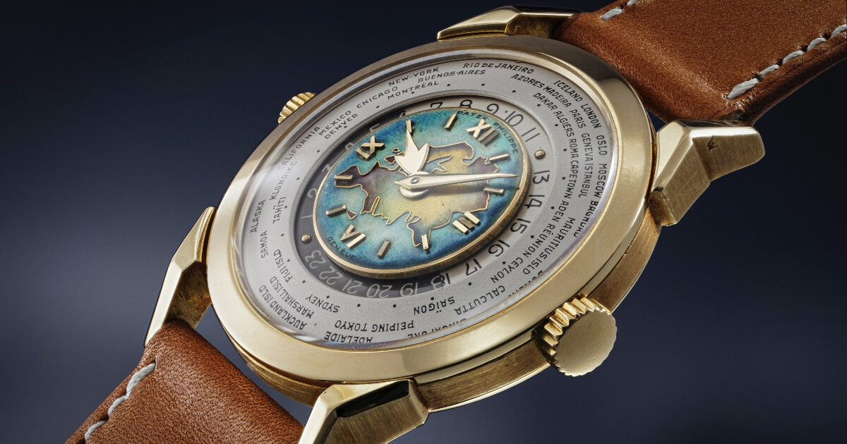 A New World Record For A Patek Philippe Two-Crown Worldtime Wristwatch With Cloisonné Enamel Dial